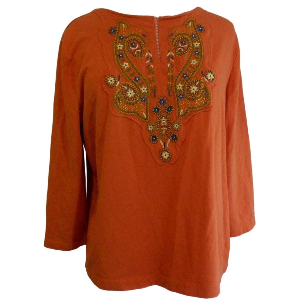 Sharon Young 8 Orange Beaded Knit Shirt Top